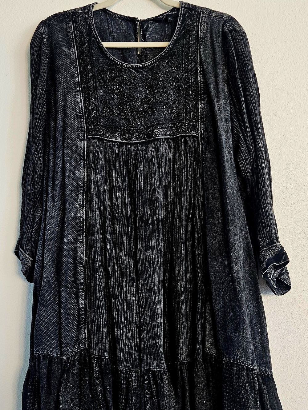 Embroidered Black Long-Sleeve Women's Dress